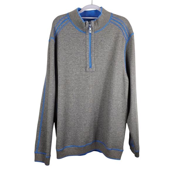 Tommy Bahama Blue Gray Reverible Winter Warm 1/4 Zip Men's Sweater XL - Picture 3 of 8